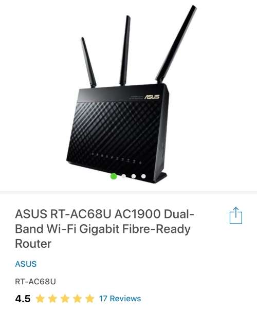 ASUS RT-AC68U AC1900 Dual-Band Wi-Fi Gigabit Fibre-Ready Router