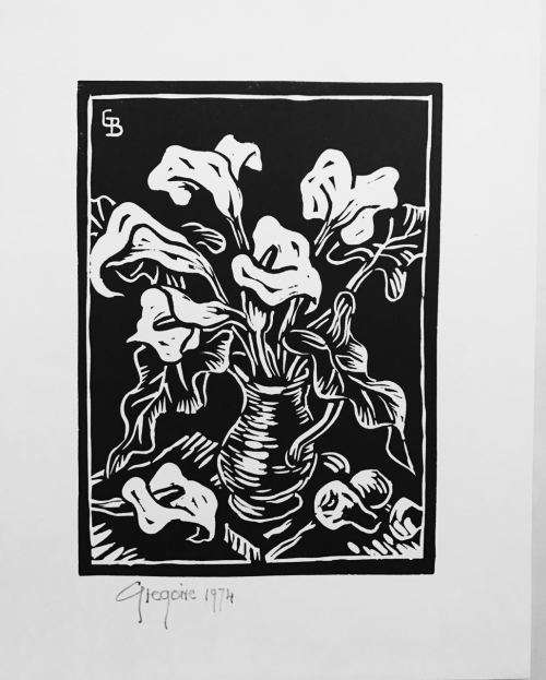GREGOIRE BOONZAIER Still Life Arum Lillies Linocut Sheet Size 320mm by 255mm