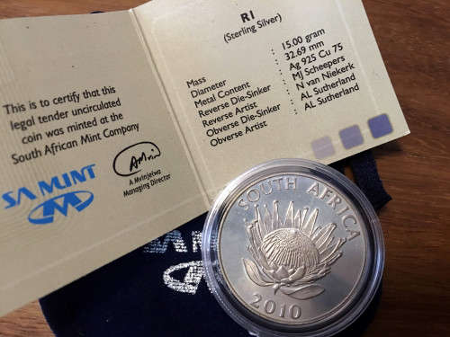 2010 NADINE GORDIMER Silver R1 UNCIRCULATED COIN