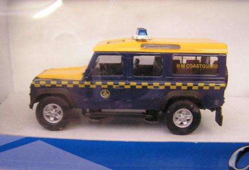Cararama Hongwell Diecast Model Car Land Rover Defender 110 + Inflatable boat on trailer "Coastguard