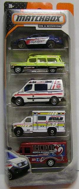 Matchbox Diecast Model Car Set 5 pack Emergency Sheriff Police Ambulance 1/64 scale new in pack