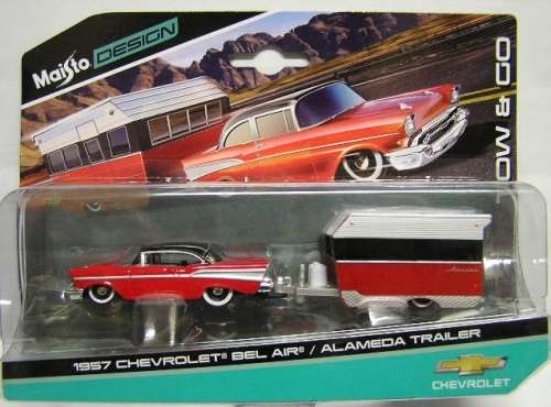 Maisto Model Car Tow & Go Chevy Chevrolet Bel Air 1957 & Almeda Trailer Caravan 1/64 scale new in pa