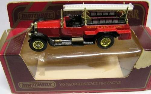 Matchbox Models of Yesteryear Diecast Truck Y 6 Rolls Royce Fire Engine 1/48 scale 1977 on box