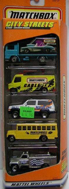 Matchbox Diecast Model Set 5 pk City Streets Volvo Truck TV News Van Jeep Bus Power Truck new in pac