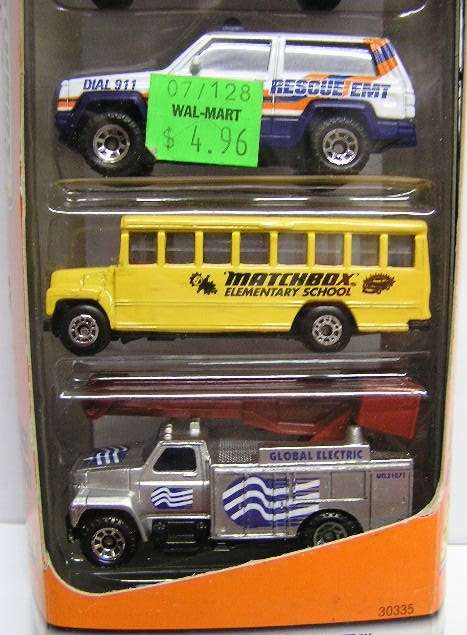Matchbox Diecast Model Set 5 pk City Streets Volvo Truck TV News Van Jeep Bus Power Truck new in pac
