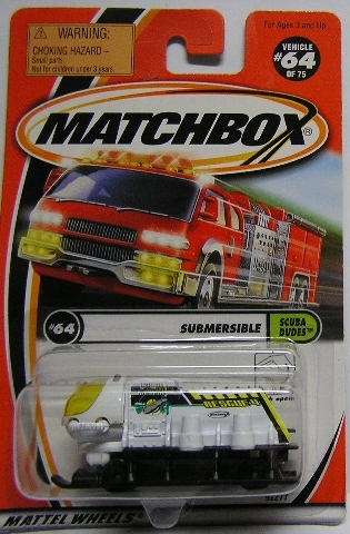 Matchbox Diecast Model 2001 64 / 75 Submersible Submarine Scuba Dudes new in pack
