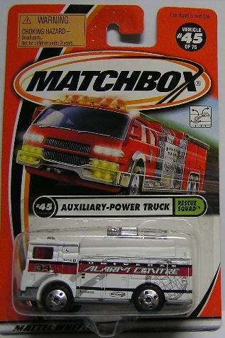 Matchbox Diecast Model Car 2001 45 / 75 Auxiliary Power Truck Rescue Squad new in pack