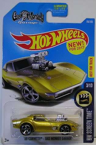 Hotwheels Hot Wheels Diecast Model Car First Ed 2017 99 / 365 Chevy Chevrolet Corvette 1968 Gas Monk