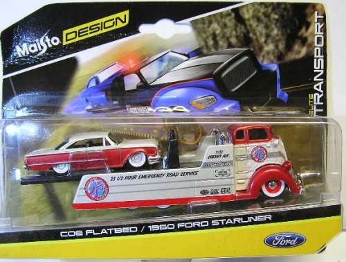 Maisto Diecast Model Car Elite Transport COE Flatbed Recovery Truck + Ford Starliner 1960 1/64 scale