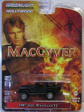 Greenlight Diecast Model Car Hollywood TV Jeep Wrangler YJ 1987 "MacGyver" 1/64 scale new in pack