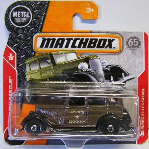 Matchbox Diecast Model Car 2018 55 / 125 65th Anniv Plymouth PC Sedan 1933 "Police" Rescue 1/64 scal