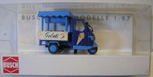Busch Model Car 48470 Piaggio Ape 50 3 wheeler ice cream van "Gelati" 1/87 HO railway scale new