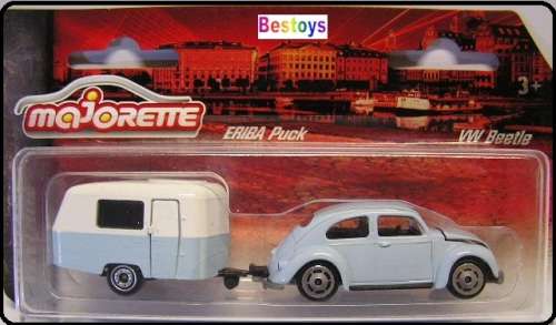 Majorette Diecast Model Car 2 pk VW Volkswagen Beetle & Eriba Puck Caravan 1/64 scale new in pack