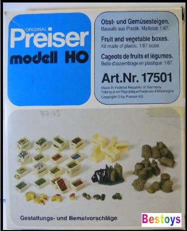 Preiser Model 17501 Fruit + Vegetable boxes crates 1/87 HO railway scale new in pack