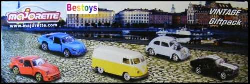 Majorette Diecast Model Car 5 pack Vintage Set Renault VW Porsche Ford Mustang 1/64 scale new in pac