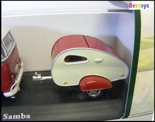 Cararama Hongwell Diecast Model Car VW Kombi Samba Bus + Teardrop Camper trailer 1/43 scale new
