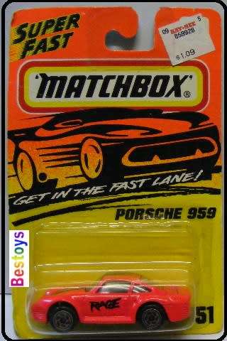 Matchbox Diecast Model Car 1995 No 51 Porsche 959 "Rage" 1/64 scale new in pack