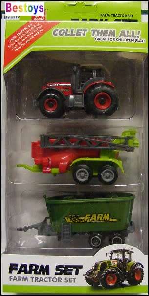 SunQ Diecast Model Farm Set Tractor + Crop Sprayer & Fertilizer trailer +- 1/87 HO railway scale new