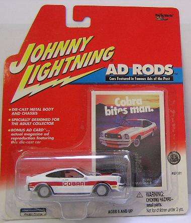Johnny Lightning Diecast Model Car Ad Rods ,Ford Mustang Cobra II 2 1978 , 2001 on card ,new in pack