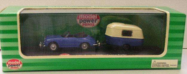 Model Power Diecast Model Car 19690 , Porsche 356B + Camper trailer , HO 1/87 railway scale , new