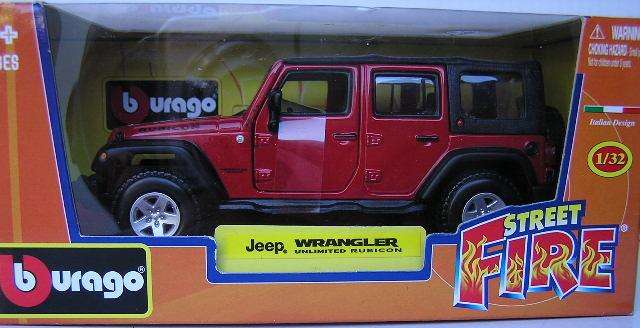 Burago Diecast Model Car Street Fire Jeep Wrangler Rubicon 1/32 scale new in pack