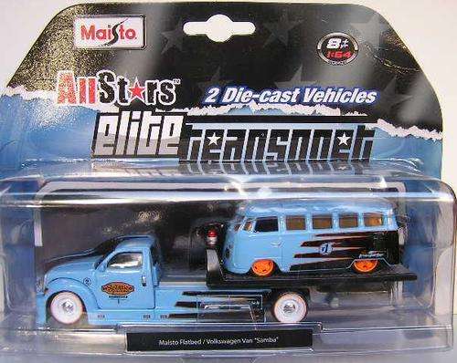 Maisto Diecast Model Car Elite Transport Flatbed Recovery Truck + VW Volkswagen Kombi Samba 1/64 sca