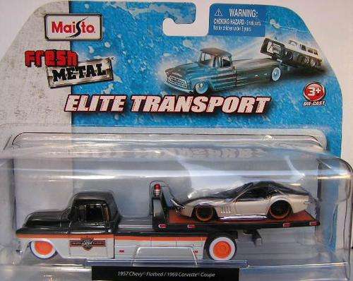 Maisto Diecast Model Car Elite Transport Chevy Chevrolet Flatbed Recovery Truck 1957 + Chevy Corvett