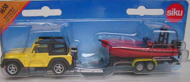Siku Diecast Model Car 1658 Jeep Wrangler + Inflatable boat with trailer 1/55 scale new in pack