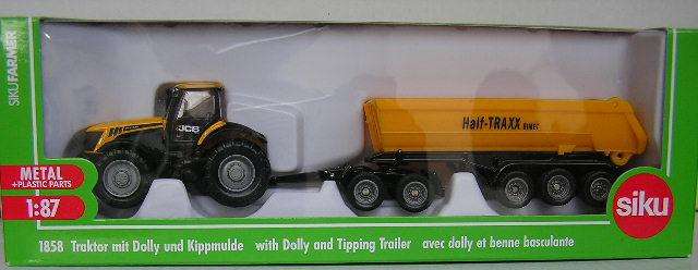 SIKU Diecast Model 1858 JCB Fastrac Tractor + Tipping trailer Farm Agricultural 1/87 HO rail scale