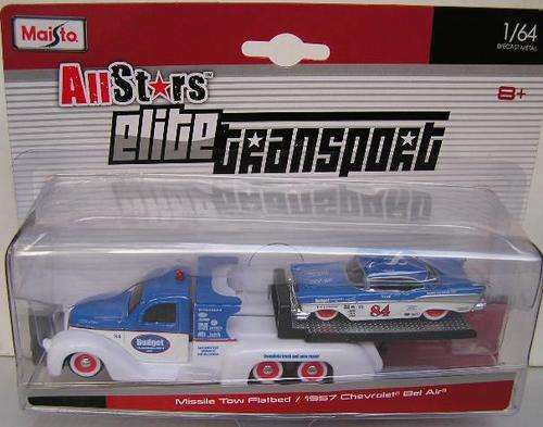 Maisto Diecast Model Car Elite Transport Missile Tow Flatbed Recovery Truck + Chevy Bel Air 1957