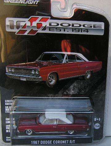 Greenlight Diecast Model Car Anniversary Series Dodge Coronet RT 1967 100 yrs 1/64 scale new in pack