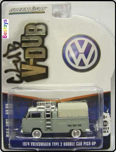 Greenlight Diecast Model Car VDub VW Volkswagen Kombi T 2 T2 Double Cab Pickup 1974 with canopy