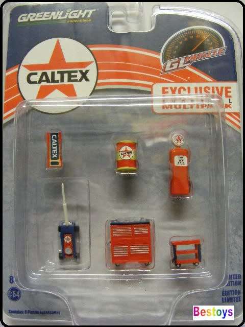 Greenlight Model Accessory Set Garage Workshop Tools Diorama "Caltex" Tool chest Trolley jack Gas pu