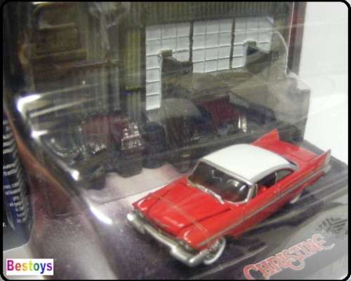 Johnny Lightning Diecast Model Car Plymouth Fury 1958 Christine + workshop garage diorama 1/64 scale