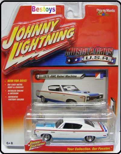 Johnny Lightning Diecast Model Car Muscle Series AMC Rebel Machine 1970 1/64 scale new in pack