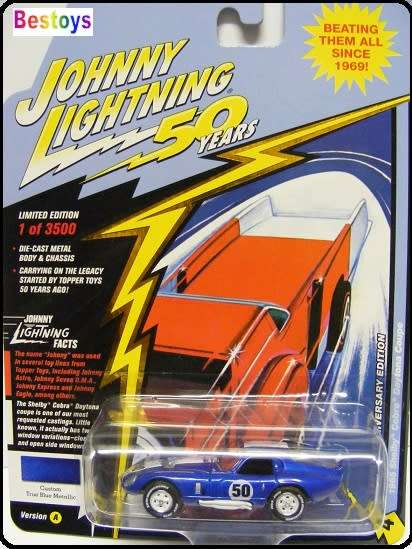 Johnny Lightning Diecast Model Car 50th Anniv Ltd Ed Shelby Cobra Daytona Coupe 1965 No 50 1/64