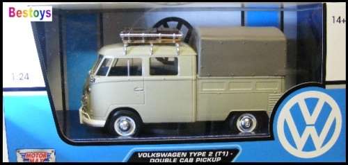 Motormax Diecast Model Car 79558 VW Volkswagen Kombi T 1 T1 Double Cab Pickup + Canopy & Roofrack