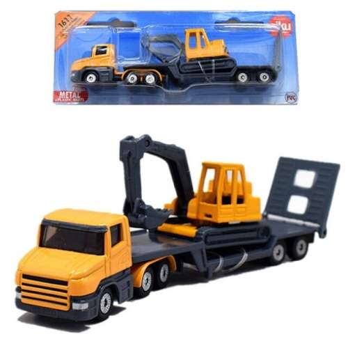 SIKU Diecast Model 1611 Truck and lowbed trailer with excavator