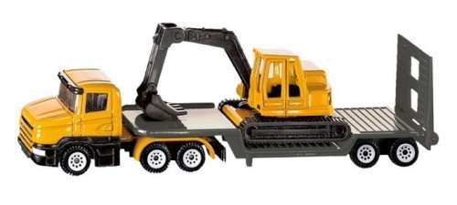 SIKU Diecast Model 1611 Truck and lowbed trailer with excavator