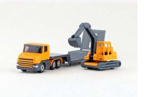 SIKU Diecast Model 1611 Truck and lowbed trailer with excavator
