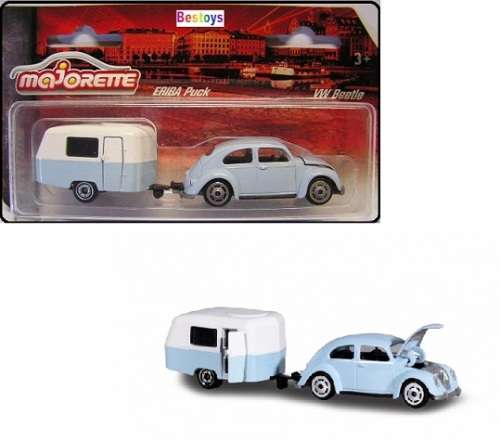 Majorette Diecast Model Car 2 pk VW Volkswagen Beetle & Eriba Puck Caravan 1/64 scale new in pack