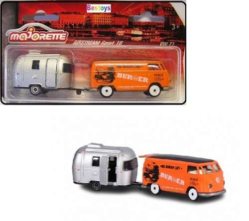 Majorette Diecast Model Car 2 pk VW Volkswagen Kombi Panelvan and Airstream Sport 16 Caravan 1/64