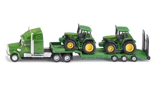 SIKU Diecast Model 1837 Peterbilt Truck & Lowbed Trailer with 2 x John Deere Tractors 1/87 HO rail