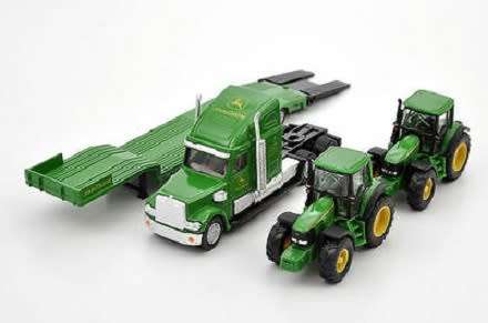 SIKU Diecast Model 1837 Peterbilt Truck & Lowbed Trailer with 2 x John Deere Tractors 1/87 HO rail
