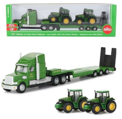 SIKU Diecast Model 1837 Peterbilt Truck & Lowbed Trailer with 2 x John Deere Tractors 1/87 HO rail
