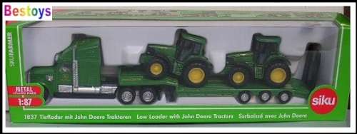 SIKU Diecast Model 1837 Peterbilt Truck & Lowbed Trailer with 2 x John Deere Tractors 1/87 HO rail