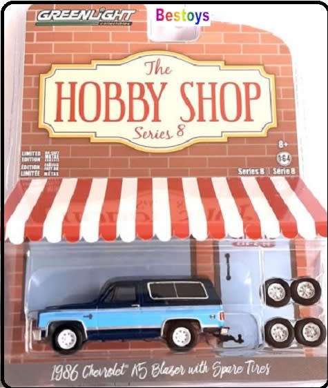 Greenlight Diecast Model Car Hobby Shop Chevy Chevrolet K 5 K5 Blazer 1986 + Spare Tyres 1/64 scale