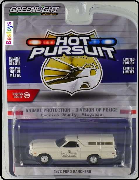 Greenlight Diecast Model Car Hot Pursuit Police Series Ford Ranchero 1972 Animal Protection Virginia