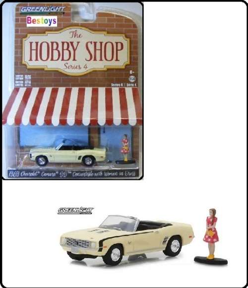 Greenlight Diecast Model Car Hobby Shop Chevy Chevrolet Camaro Conv 1969 + Woman figure 1/64 scale