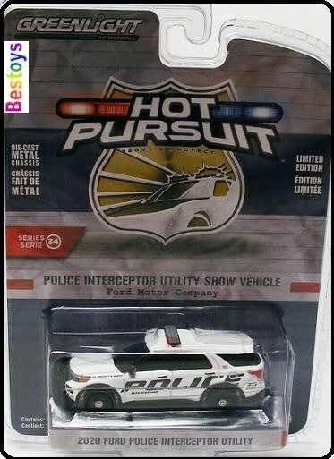 Greenlight Diecast Model Car Hot Pursuit Series Ford Interceptor Utility 2020 Show Vehicle Police